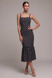 Czarno-biała sukienka z ramiączkami Spaghetti Midi Polka Polka Dots