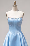 Sweetheart Fuchsia Pearls Corset A-line satynowa sukienka na homecoming