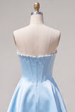 Sweetheart Fuchsia Pearls Corset A-line satynowa sukienka na homecoming