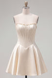 Sweetheart Fuchsia Pearls Corset A-line satynowa sukienka na homecoming