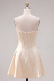 Sweetheart Fuchsia Pearls Corset A-line satynowa sukienka na homecoming