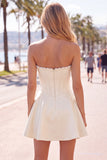 Sweetheart Fuchsia Pearls Corset A-line satynowa sukienka na homecoming
