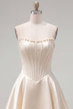 Sweetheart Fuchsia Pearls Corset A-line satynowa sukienka na homecoming