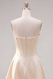 Sweetheart Fuchsia Pearls Corset A-line satynowa sukienka na homecoming