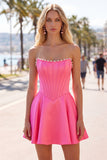 Sweetheart Fuchsia Pearls Corset A-line satynowa sukienka na homecoming