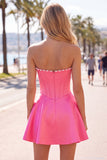 Sweetheart Fuchsia Pearls Corset A-line satynowa sukienka na homecoming