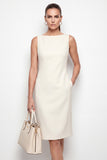 Ivory Bateau Bodycon Midi Work Dress z rozcięciem