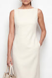 Ivory Bateau Bodycon Midi Work Dress z rozcięciem