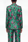 Czarne dwuczęściowe garnitury z kwiatowym żakardem z jednym guzikiem