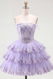 Blush z tiulu A-Line – bezramiączkowy kwiatowy gorset, wielopoziomowa sukienka na powrót do domu