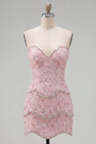 Sweetheart Pink Bodycon Homecoming sukienka z koralikami
