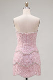 Sweetheart Pink Bodycon Homecoming sukienka z koralikami