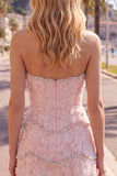 Sweetheart Pink Bodycon Homecoming sukienka z koralikami