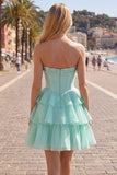 Miętowy A-line Sweetheart Corset, szyfonowa sukienka na powitanie