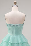 Miętowy A-line Sweetheart Corset, szyfonowa sukienka na powitanie