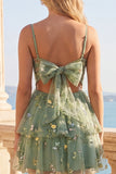 Sukienka na bal homecoming w kształcie A-Line Dusty Sage Tille Floral