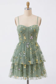 Sukienka na bal homecoming w kształcie A-Line Dusty Sage Tille Floral