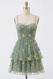 Sukienka na bal homecoming w kształcie A-Line Dusty Sage Tille Floral