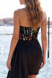 Sweetheart Red bodycon przezroczysty gorset z marszczowanymi cekinami – sukienka na homecoming z pasem