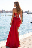 Sweetheart Red bodycon przezroczysty gorset z marszczowanymi cekinami – sukienka na homecoming z pasem