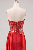 Sweetheart Red bodycon przezroczysty gorset z marszczowanymi cekinami – sukienka na homecoming z pasem