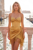 Bordowy bodycon Sweetheart Corset, marszczany i frędzlowy sznurowak na plecach