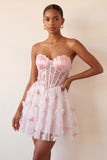 Blush Sweetheart Przezroczysty gorset z motylem w kształcie blush A-line Sukienka na bal z sznurowanim na plecach