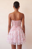 Blush Sweetheart Przezroczysty gorset z motylem w kształcie blush A-line Sukienka na bal z sznurowanim na plecach