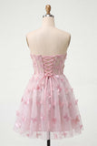 Blush Sweetheart Przezroczysty gorset z motylem w kształcie blush A-line Sukienka na bal z sznurowanim na plecach