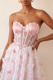Blush Sweetheart Przezroczysty gorset z motylem w kształcie blush A-line Sukienka na bal z sznurowanim na plecach