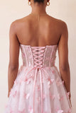 Blush Sweetheart Przezroczysty gorset z motylem w kształcie blush A-line Sukienka na bal z sznurowanim na plecach