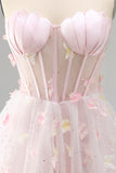 Blush Sweetheart Przezroczysty gorset z motylem w kształcie blush A-line Sukienka na bal z sznurowanim na plecach
