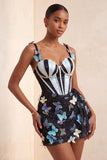 Bodycon blush gorset, aplikacja z perłami motylowymi i sznurowanymi na plecach, sukienka na homecoming z pasem