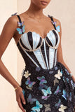 Bodycon blush gorset, aplikacja z perłami motylowymi i sznurowanymi na plecach, sukienka na homecoming z pasem