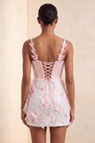 Bodycon blush gorset, aplikacja z perłami motylowymi i sznurowanymi na plecach, sukienka na homecoming z pasem