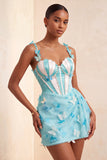 Bodycon blush gorset, aplikacja z perłami motylowymi i sznurowanymi na plecach, sukienka na homecoming z pasem