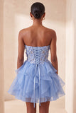 A-line Sky Blue Sweetheart Świątwiący gorset z falbanami i sukienka na powitanie