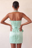 Body-mint green z satynowym sznurowaniem na plecach z plecami i kokardą