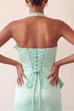 Body-mint green z satynowym sznurowaniem na plecach z plecami i kokardą
