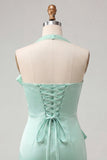 Body-mint green z satynowym sznurowaniem na plecach z plecami i kokardą