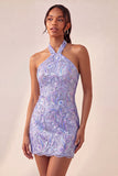 Bodycon Light Purple z cekinami na ramię i sznurowanim na plecach sukienki na bal