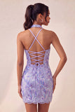 Bodycon Light Purple z cekinami na ramię i sznurowanim na plecach sukienki na bal