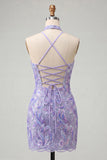 Bodycon Light Purple z cekinami na ramię i sznurowanim na plecach sukienki na bal