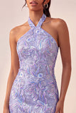 Bodycon Light Purple z cekinami na ramię i sznurowanim na plecach sukienki na bal