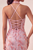 Bodycon Light Purple z cekinami na ramię i sznurowanim na plecach sukienki na bal