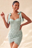 Dusty Sage Bodycon Gorset Peals Kwiatowe Paski z kokardami Sukienka na Homecoming z koronką na plecach
