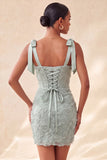 Dusty Sage Bodycon Gorset Peals Kwiatowe Paski z kokardami Sukienka na Homecoming z koronką na plecach