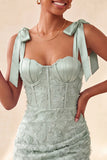 Dusty Sage Bodycon Gorset Peals Kwiatowe Paski z kokardami Sukienka na Homecoming z koronką na plecach