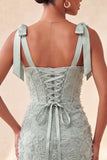 Dusty Sage Bodycon Gorset Peals Kwiatowe Paski z kokardami Sukienka na Homecoming z koronką na plecach