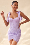 Dusty Sage Bodycon Gorset Peals Kwiatowe Paski z kokardami Sukienka na Homecoming z koronką na plecach